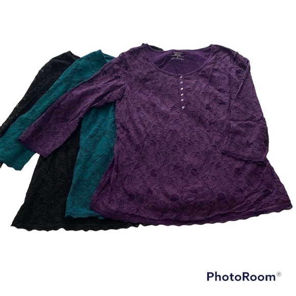Dress Barn 3/4 Sleeve Lace Henley Size Medium Bundle of 3 - Picture 1 of 12